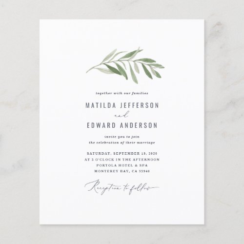 budget olive branch foliage wedding announcement flyer