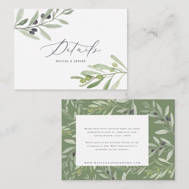 budget olive branch foliage wedding details  note  card (Front/Back)