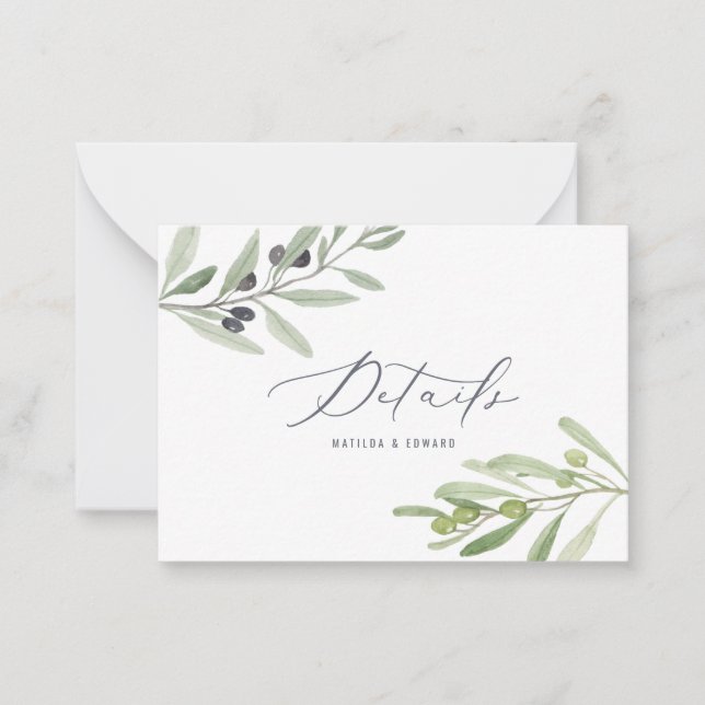 budget olive branch foliage wedding details  note card (Front)