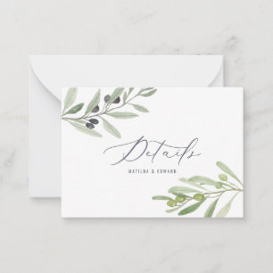 budget olive branch foliage wedding details note card