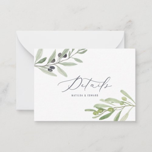budget olive branch foliage wedding details  note card