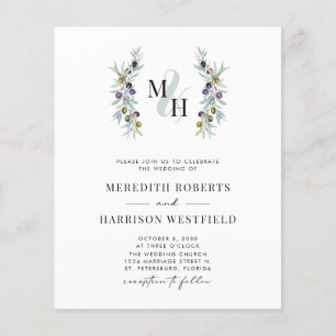 Budget Olive Branch Monogram Wedding Invite