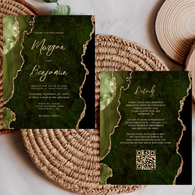 Budget Olive Green Agate Script QR Code Wedding (Creator Uploaded)