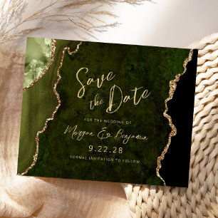 Budget Olive Green Agate Wedding Save the Date