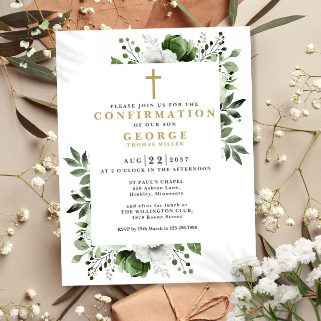 Budget Olive Green Botanical Modern Confirmation Postcard (Budget Olive Green Botanical Modern Confirmation Postcard)