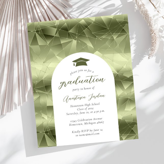 Budget Olive Green Glam Geo Arch Graduation Invite (Creator Uploaded)