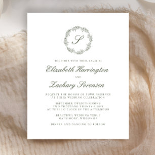 Budget Olive Green Monogram Wreath Script Wedding