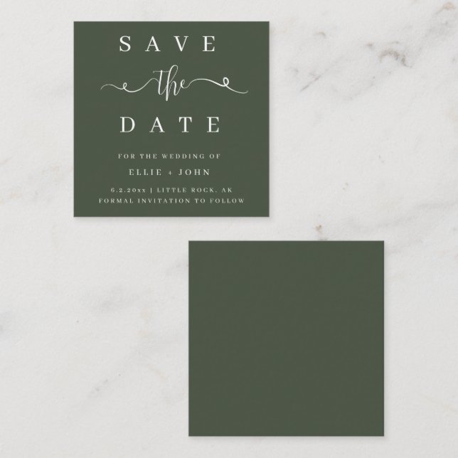 BUDGET Olive Green Wedding Save the Date Card (Front/Back)