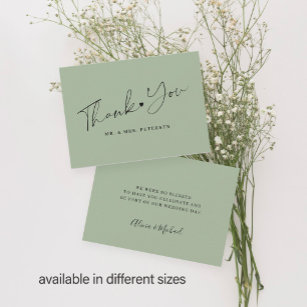 Budget olive green wedding thank you script note card