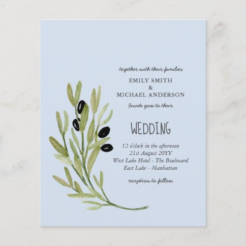 BUDGET OLIVE LEAVES Modern Minimalist Wedding Inv Flyer