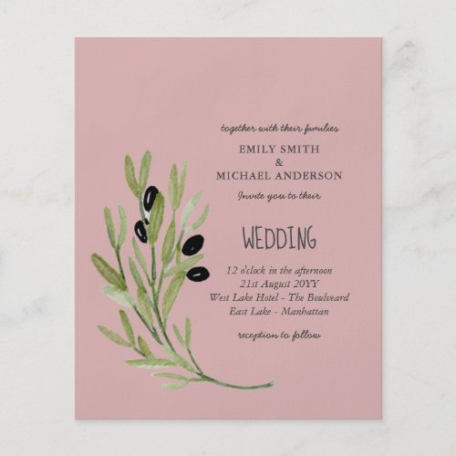 BUDGET OLIVE LEAVES Modern Minimalist Wedding Inv Flyer