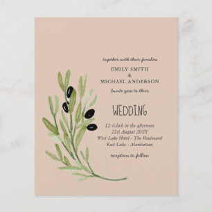 BUDGET OLIVE LEAVES Modern Minimalist Wedding Inv Flyer