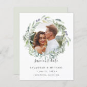 BUDGET Olive Wreath Photo wedding save the date (Front/Back)