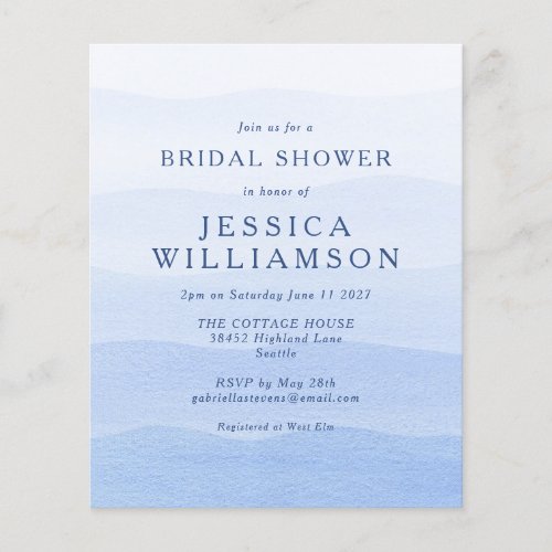 Budget Ombre Dip Dye Blue Bridal Shower Invite