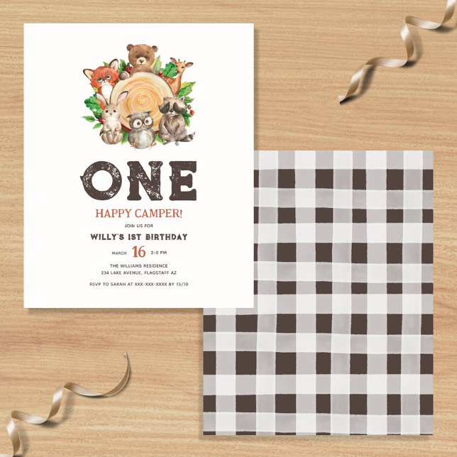 Budget One Happy Camper Boy First Birthday Invite Flyer (Creator Uploaded)