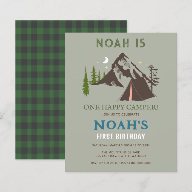 Budget One Happy Camper Boys First Birthday (Front/Back)