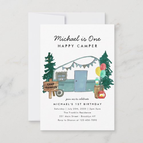 Budget One Happy Camper Trees Camping 1st Birthday