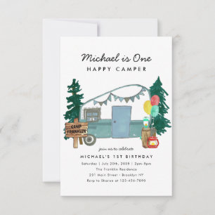 Budget One Happy Camper Trees Camping 1st Birthday Note Card