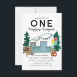 Budget One Happy Camper Trees Camping 1st Birthday Note Card<br><div class="desc">Modern Cute One Happy Camper Trees Camping 1st Birthday Invitation</div>