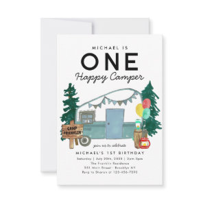 Budget One Happy Camper Trees Camping 1st Birthday Note Card