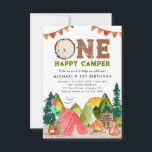 Budget One Happy Camper Woodland Bear 1st Birthday Note Card<br><div class="desc">One Happy Camper Woodland Bear Boys 1st Birthday Invitation</div>