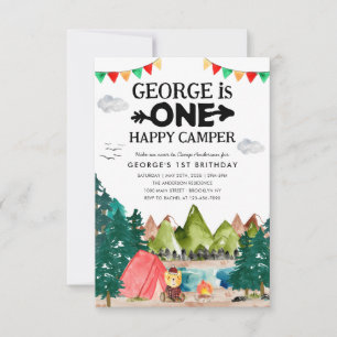 Budget ONE Happy Camper Woods Camping 1st Birthday Note Card