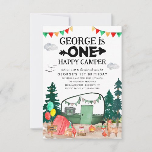 Budget ONE Happy Camper Woods Camping 1st Birthday Note Card
