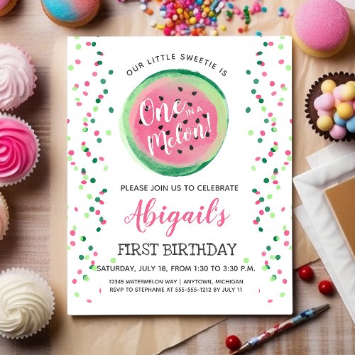 Budget One in a Melon First Birthday Invitation