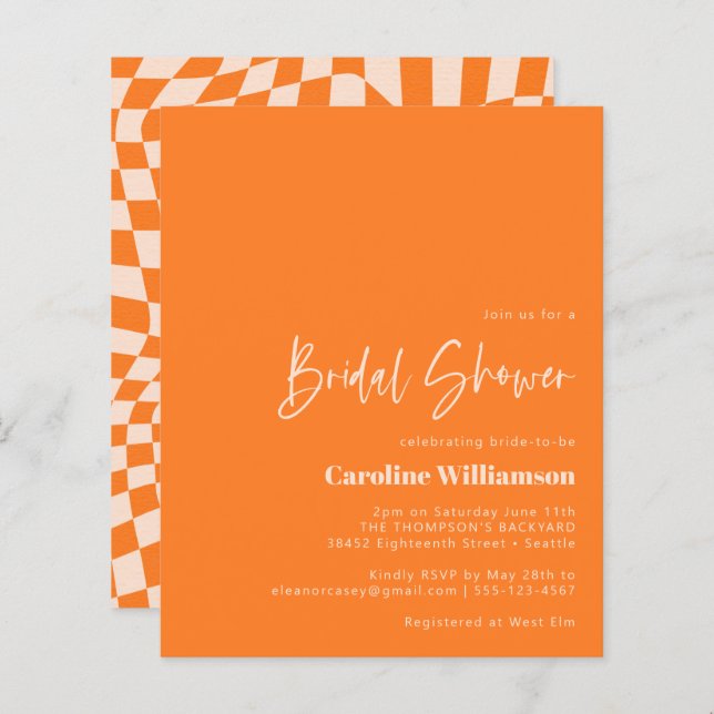 Budget Orange Abstract Checkerboard Bridal Shower (Front/Back)