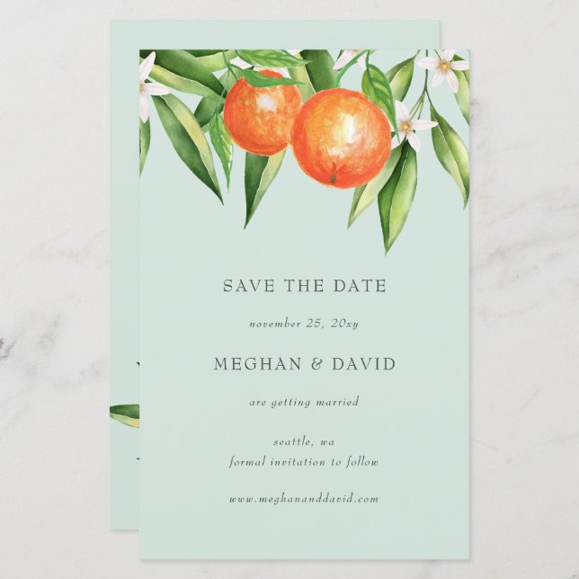 Budget Orange Blossoms Citrus Save the Date (Front/Back)