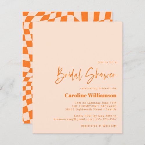 Budget Orange Blush Abstract Checker Bridal Shower