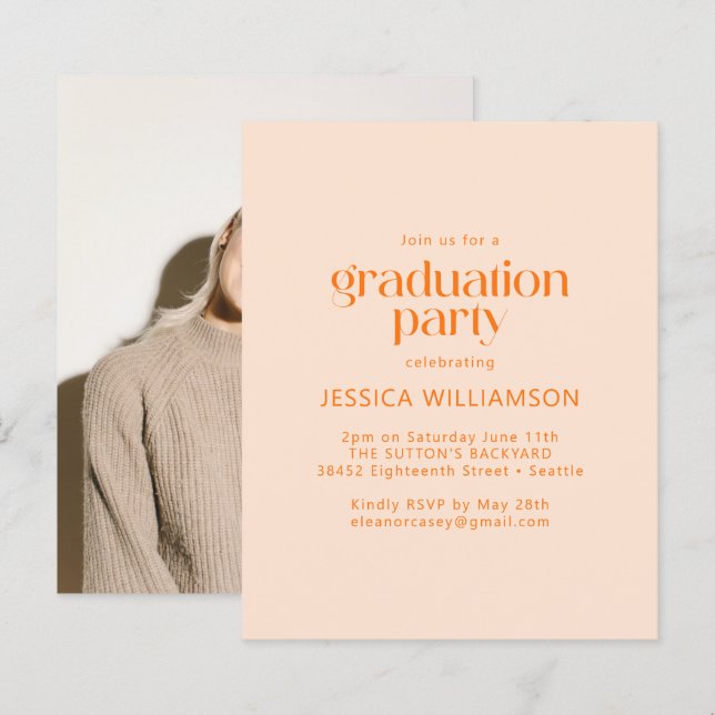 Budget Orange Blush Photo Graduation Party Invite (Front/Back)