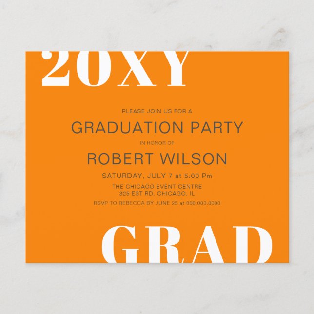 Budget Orange Bold Graduation Party Invitation (Front)