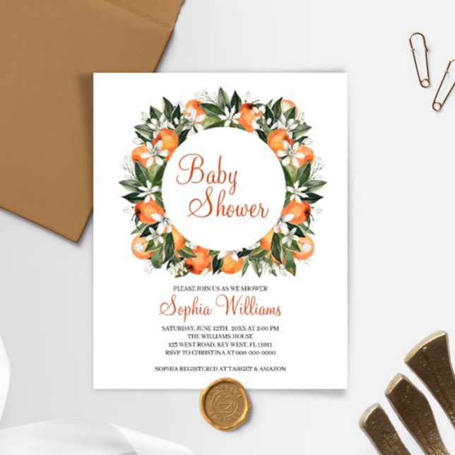 Budget Orange Floral Baby Shower Invitation (Creator Uploaded)