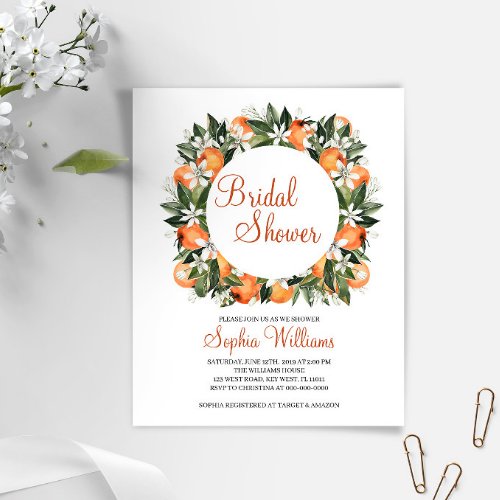 Budget Orange Floral Bridal Shower Invitation