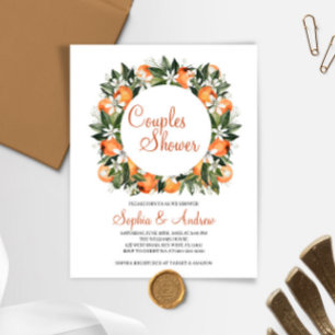 Budget Orange Floral Couples Shower Invitation