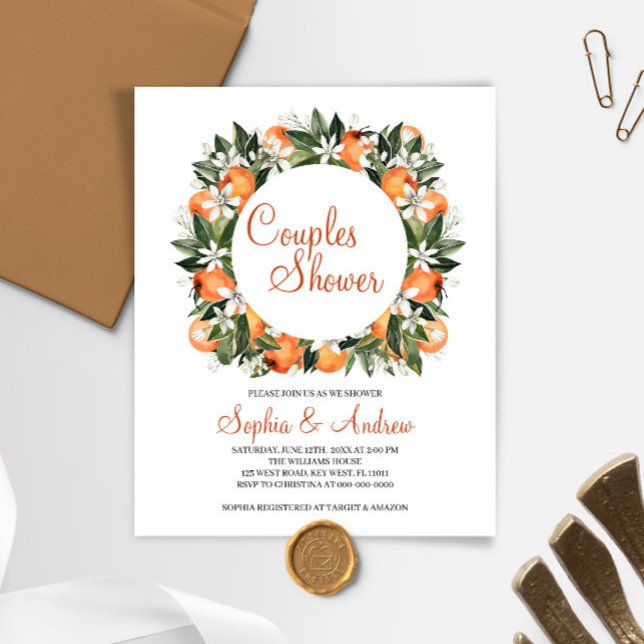 Budget Orange Floral Couples Shower Invitation (Creator Uploaded)