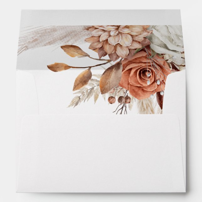 Budget Orange Floral & Pampas Wedding Invitation Envelope (Back (Bottom))