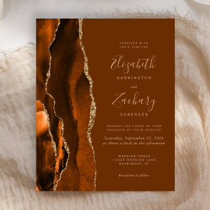 Budget Orange Gold Brown Agate Wedding Invite