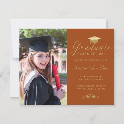 Budget Orange Gold Formal Script Photo Graduation 