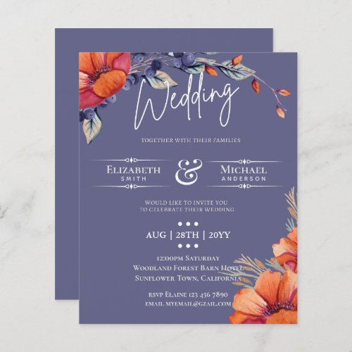 BUDGET Orange Lavender Floral Wedding Invite