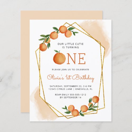 Budget Orange Little Cutie 1st Birthday Invitation