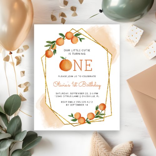 Budget Orange Little Cutie 1st Birthday Invitation Flyer