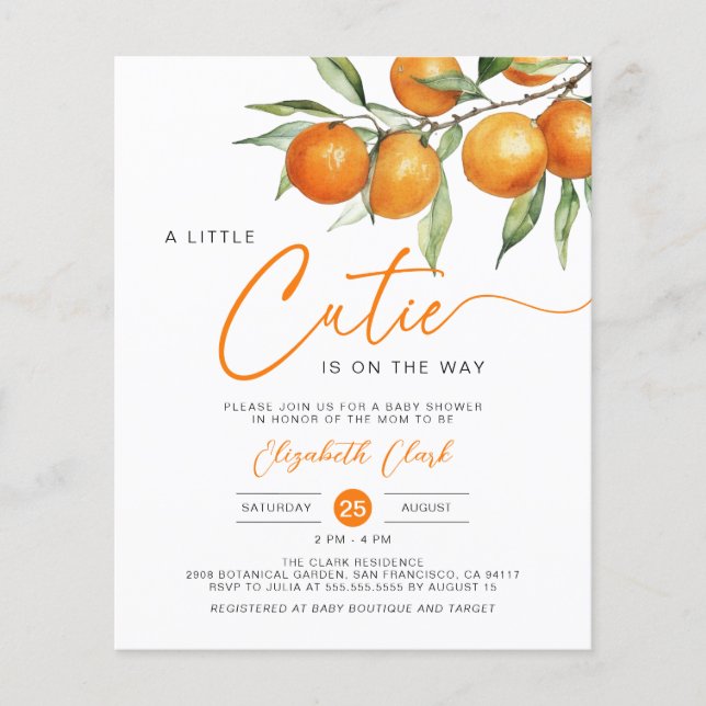 Budget Orange Little Cutie Baby Shower Invitation (Front)