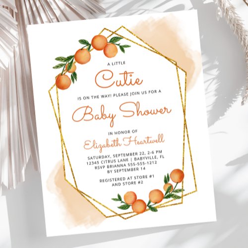 Budget Orange Little Cutie Baby Shower Invitation