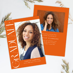 Budget Orange Modern Vertical Two Photo Graduation Invitation