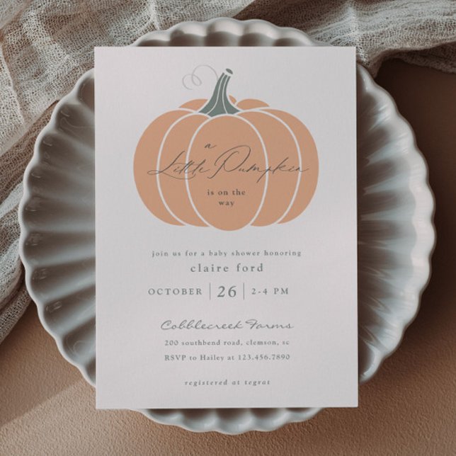 Budget Orange Pumpkin Fall Baby Shower Invitation (Elegant Orange Little Pumpkin Budget Baby Shower Invitations.)