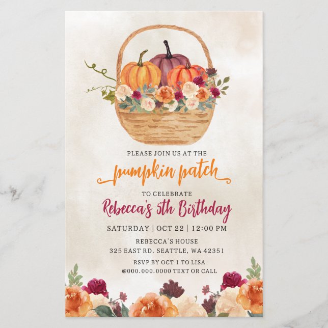 Budget Orange Pumpkin Patch Birthday Invitation (Front)