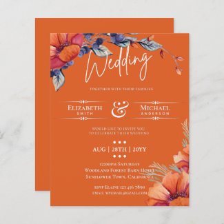 BUDGET Orange Purple Floral Wedding Invite