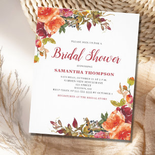 Budget Orange Terracotta Floral Bridal Shower Flyer